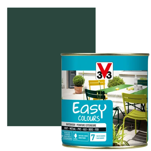 Peinture exrérieure multi-supports V33 Easy Colours vert basque satiné 500ml