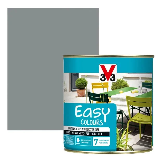 Peinture exrérieure multi-supports V33 Easy Colours gris galet satiné 500ml