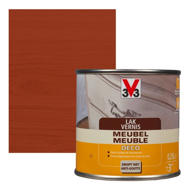 Vernis meuble déco anti-goutte brun séchage rapide qualité 3V3 parquet
