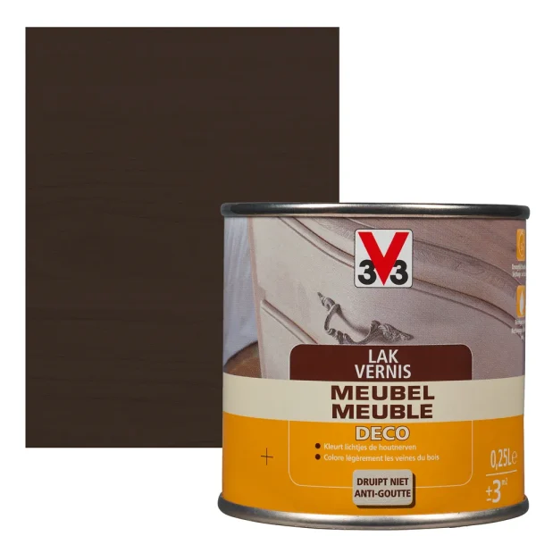 Vernis meuble déco anti-goutte brun qualité 3V3 parquet